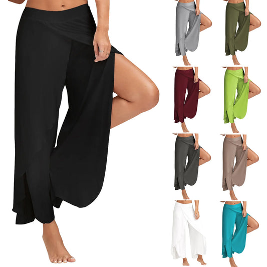 Plus Size Women Wide Leg Yoga Pants Elastic Waist Casual