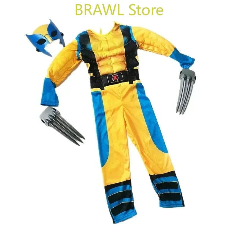 Wolverine Cosplay Costume Kids Wolf Black Superhero Panther Claws Mask Jumpsuit Halloween Bodysuit Muscle Suit for Child Gift