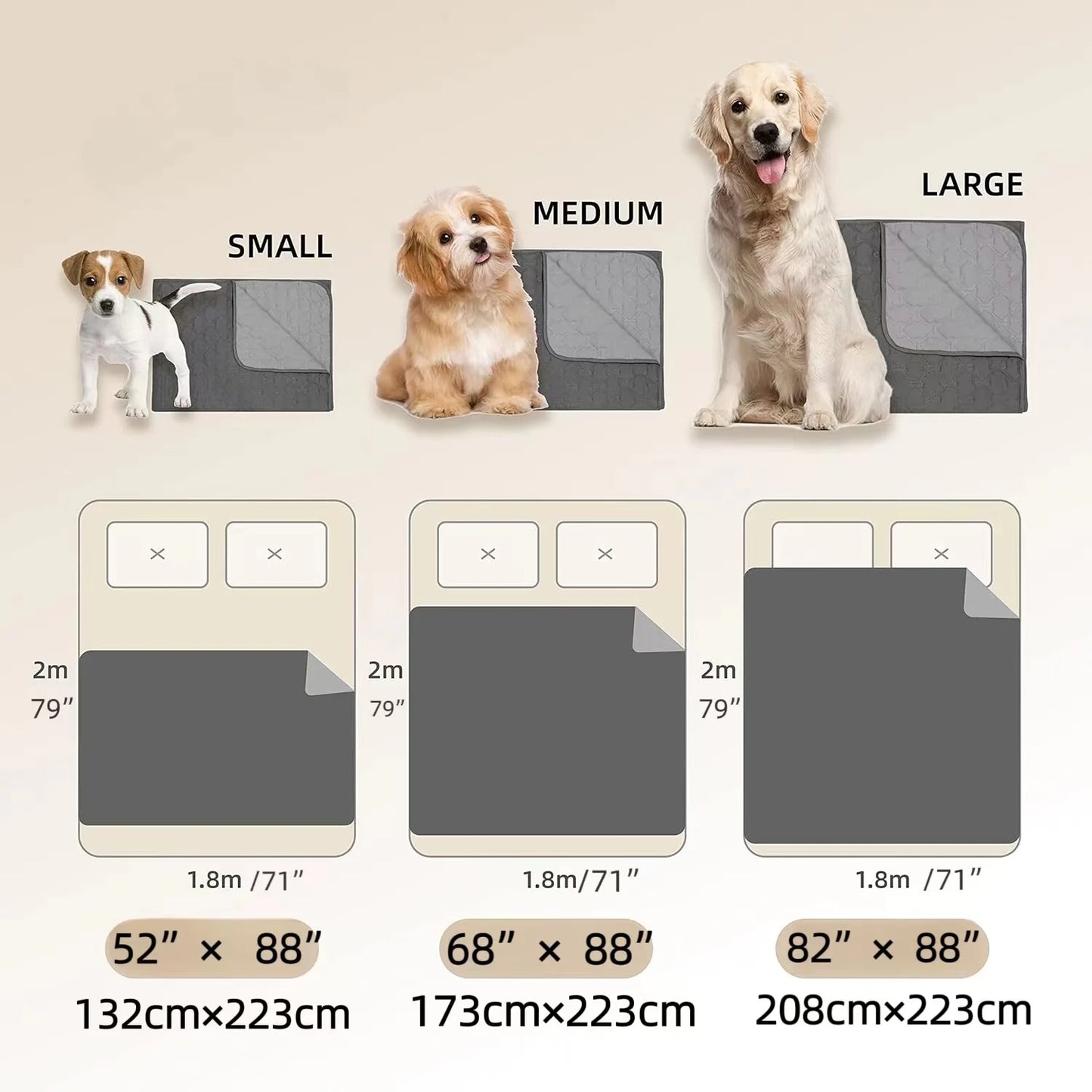 Extra Large Double-Faced 100% Waterproof Dog Bed Cover Reversible Pet Blanket Protector for Sofa Couch
