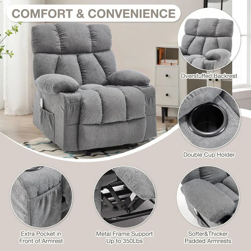 Overstuffed Rocker Recliner Chair With Heat And Vibration Ergonomic Living Room