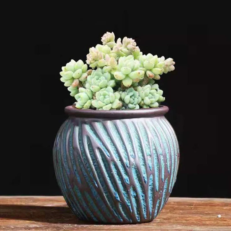 Ceramic Succulent Vase Planter Pot For Desktop Garden Decor Blue Pink Brown
