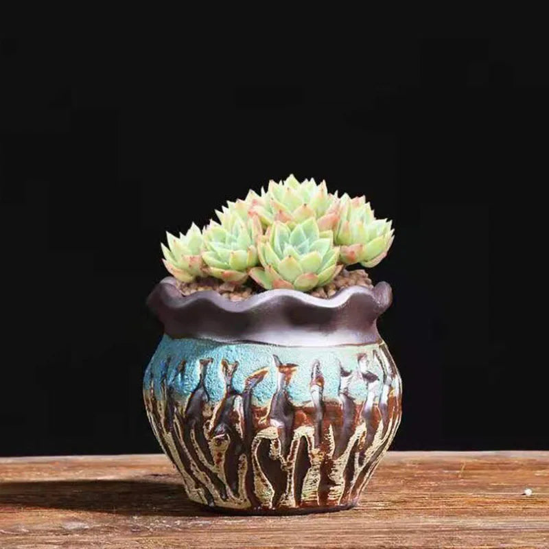 Ceramic Succulent Vase Planter Pot For Desktop Garden Decor Blue Pink Brown