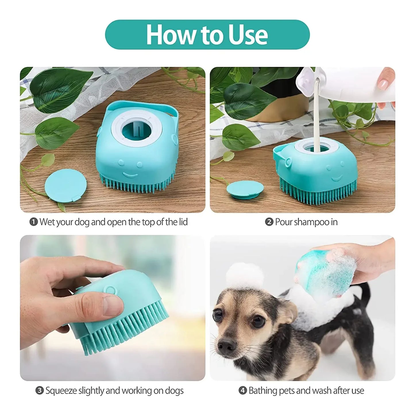 Pet Dog Bath Massage Brush Comb Bathroom Shower Grooming Shampoo Dispenser Cleaning Gloves Multibrush for Dogs Cats