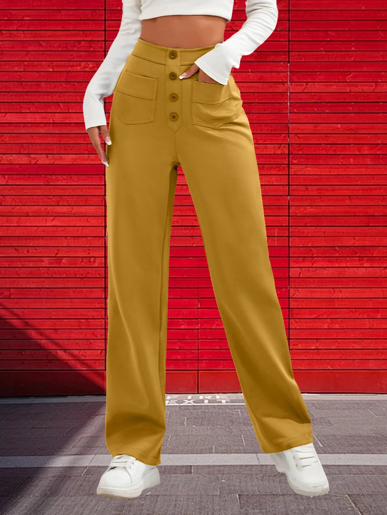 Women High Waisted Cargo Sweatpants Full Length Orange M