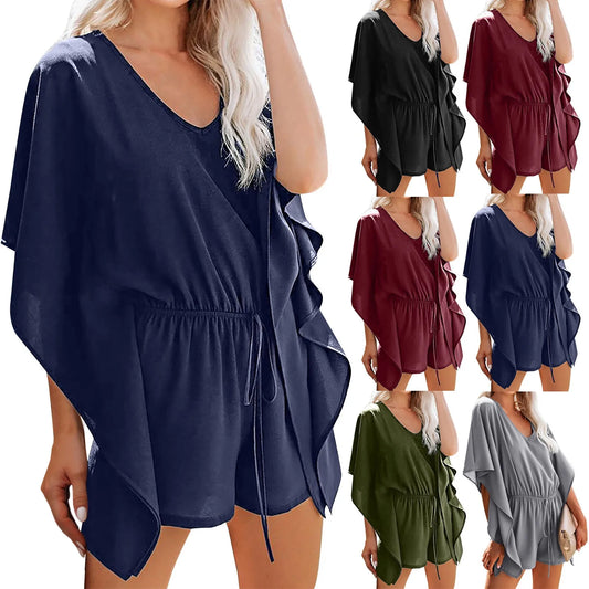 Summer Beach Women Romper Playsuit Lace Up V Neck Casual