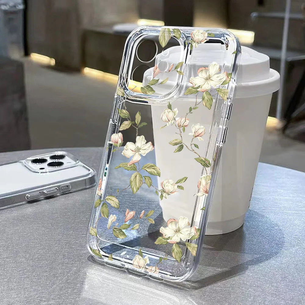 Floral Clear Silicone Phone Case For IPhone 17 Pro Max 16 15 14 13 12 11 SE