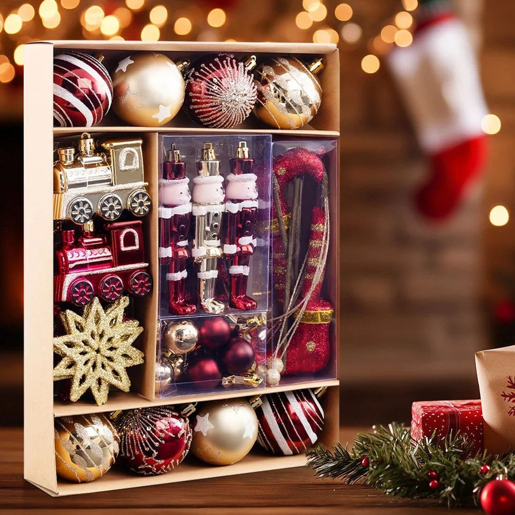 50 Pcs Christmas Ball Ornaments Set Red Gold Xmas Tree