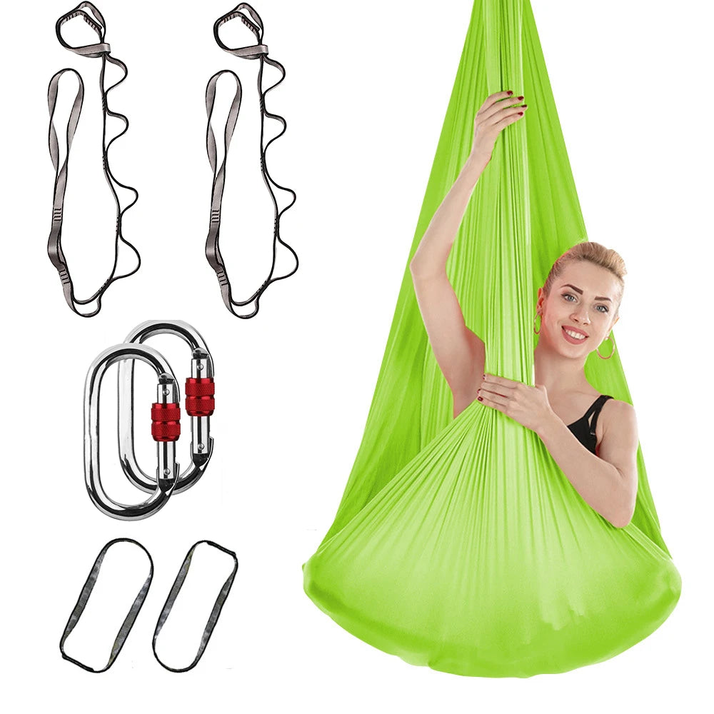 4M Aerial Yoga Hammock Set with Extension Straps and Carabiners