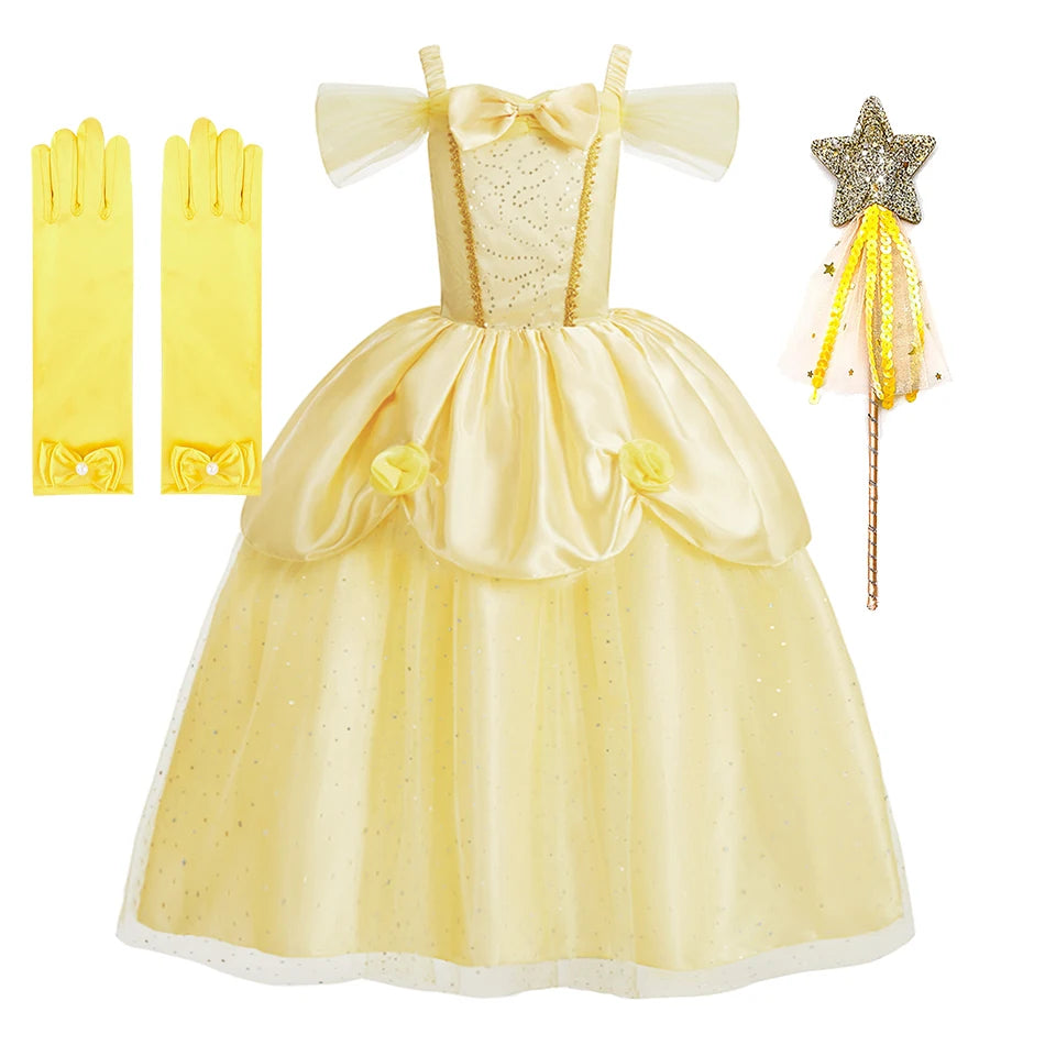 Children Belle Fantasy Kids Halloween Party Layered Disguise Girls Princess Carnival Elegant Clothes Cosplay Christmas Costume