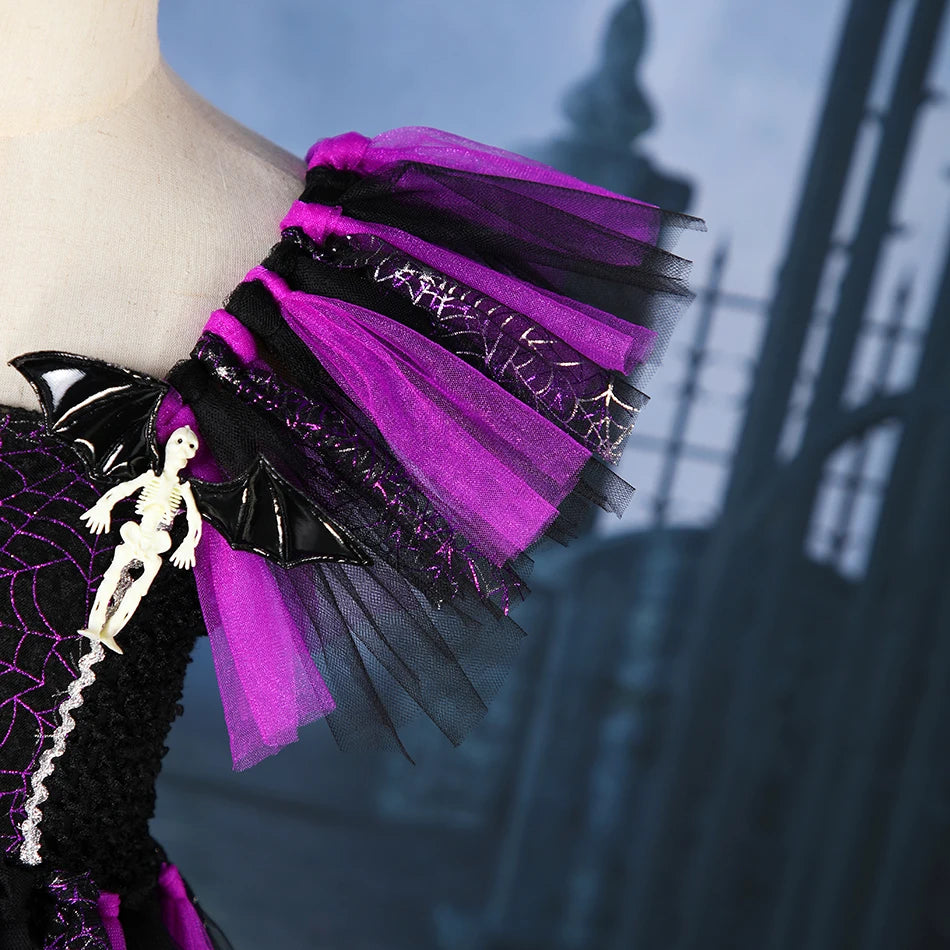 Girls Handmade Halloween Cosplay Devil Witch Tailed Dress Carnival Party Toddler Kids Bat Costume Girl Dress Up Children Clothes