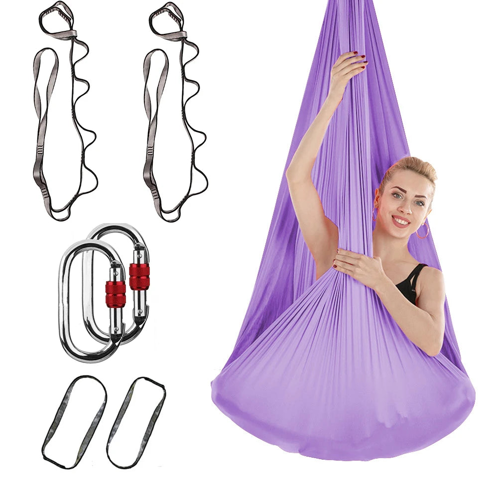 4M Aerial Yoga Hammock Set with Extension Straps and Carabiners