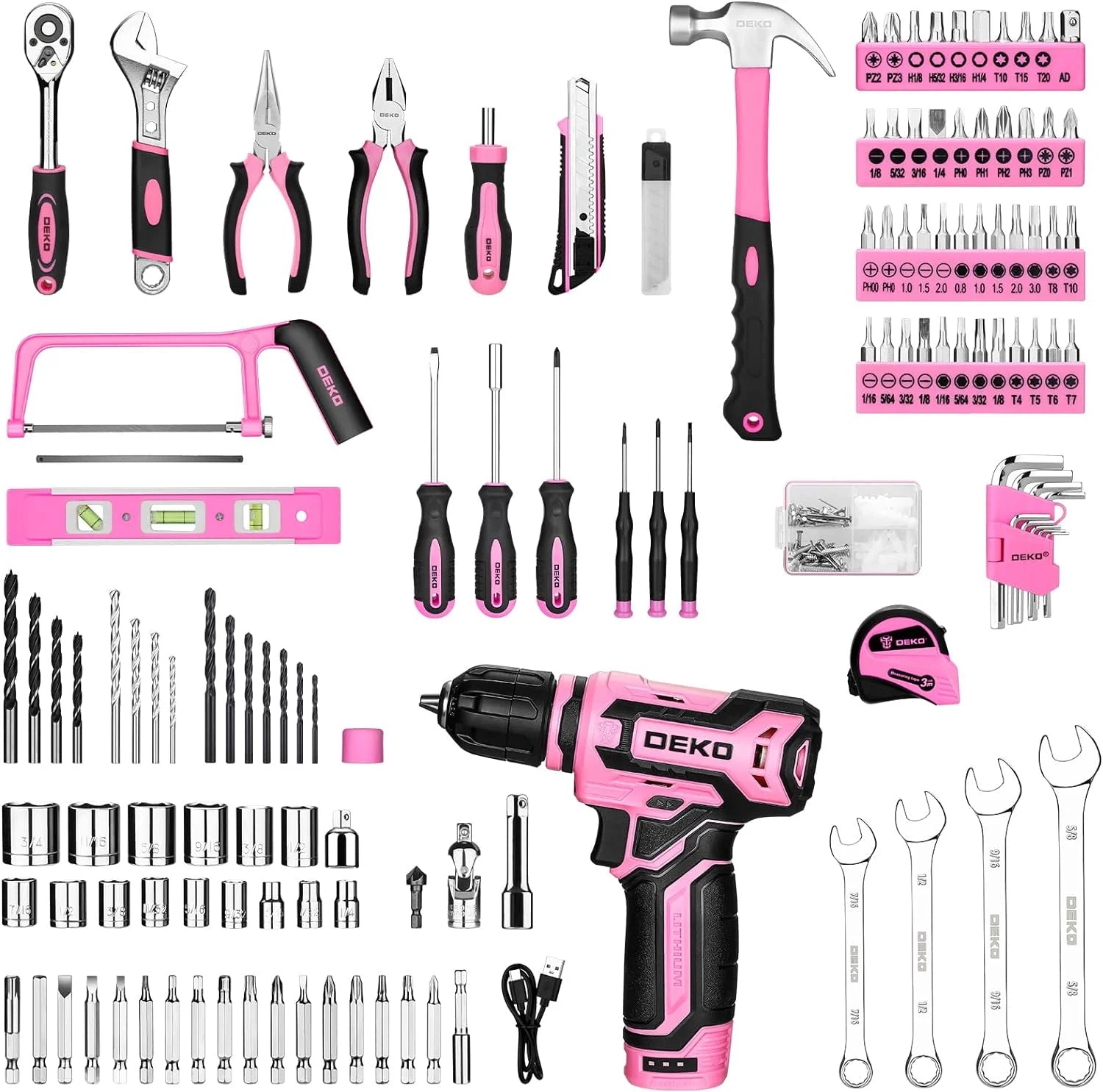 DEKO 12V Cordless Drill Home Mechanic Toolbox Set With Drawer Case