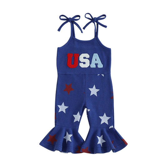 Independence Day Toddler Girl Romper American Flag Print