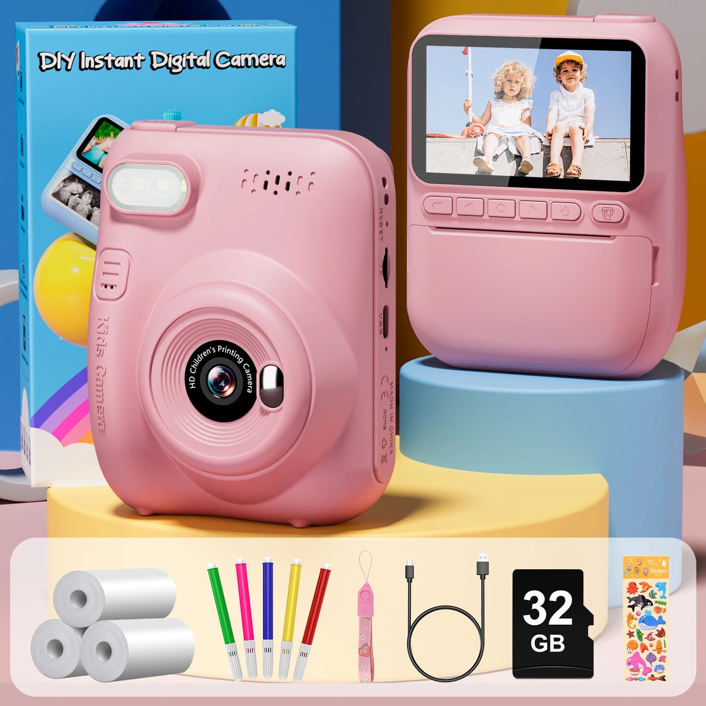 Gofunly Kids Instant Print Camera 3.0 Mini Digital Camera