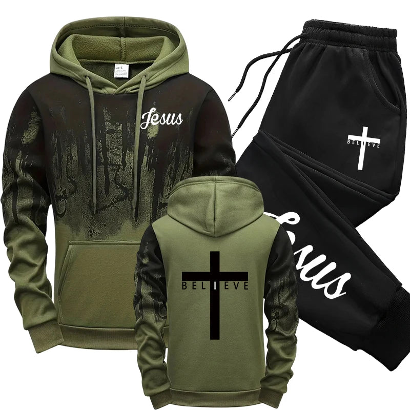 Jesus Christ Hoodies And Sweatpants Mens Set Autumn Winter Casual Tracksuit