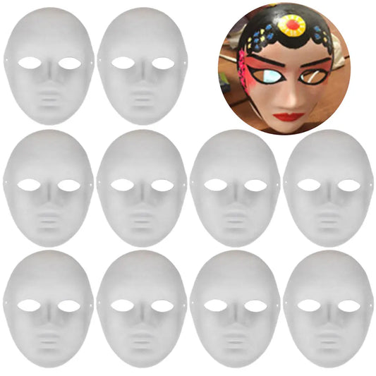 10Pcs Blank Mask Smooth Surface Full Face Mask Paintable Paper Mask DIY Masquerade Mask Cosplay Mask for Men Women