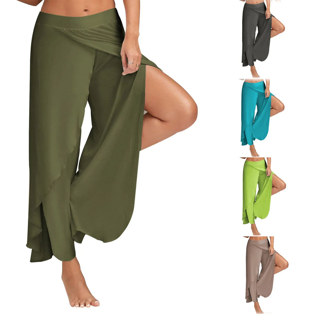 Plus Size Women Wide Leg Yoga Pants Elastic Waist Casual