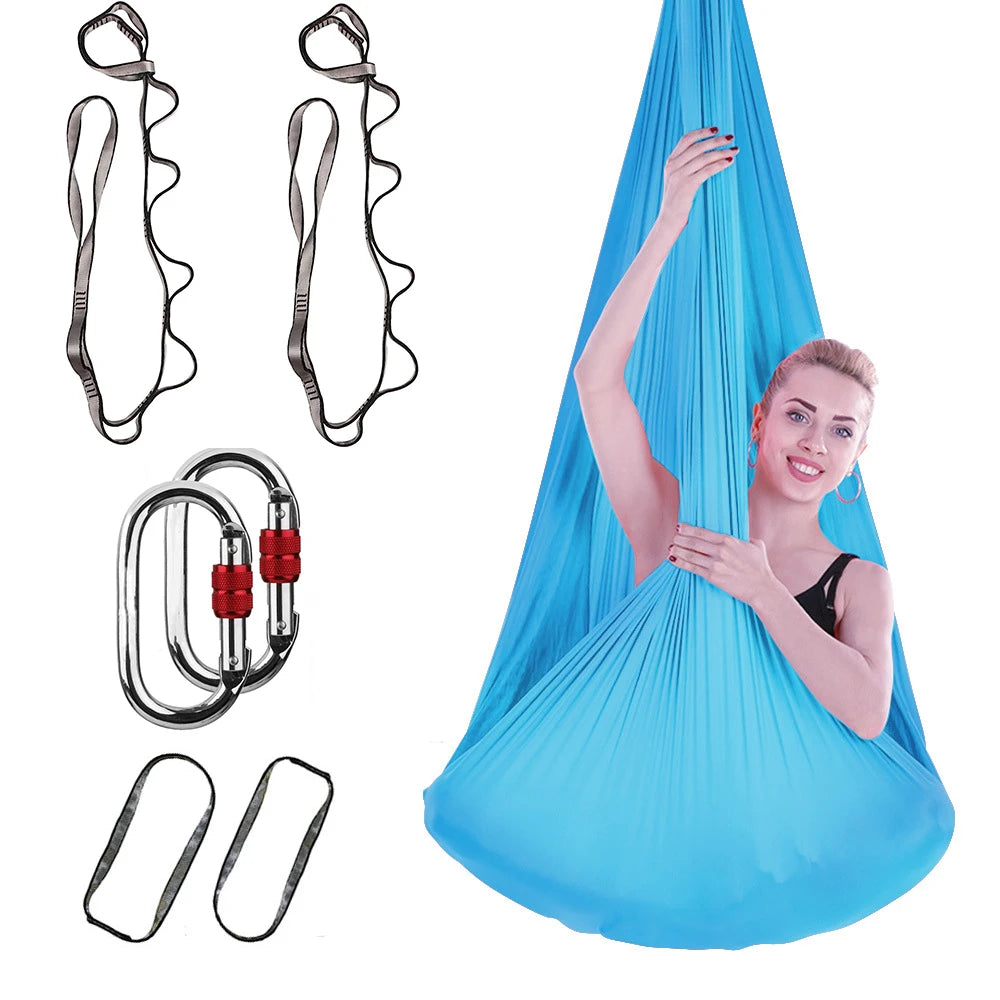 4M Aerial Yoga Hammock Set with Extension Straps and Carabiners