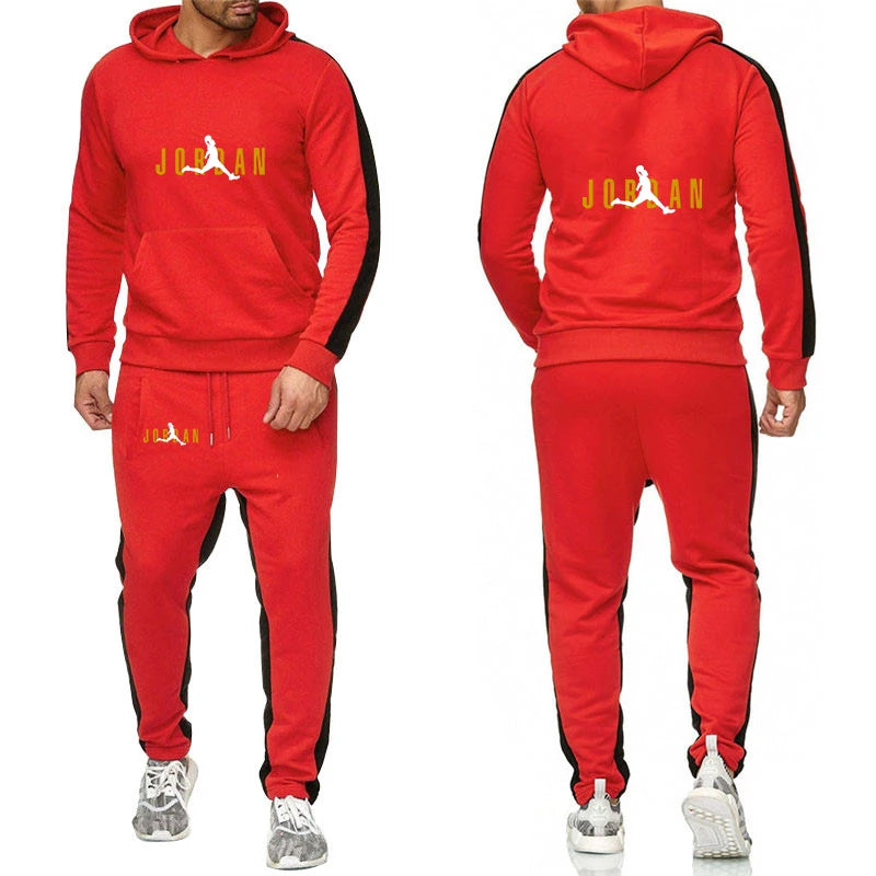 Men's Cotton Hoodie And Sweatpants Set Solid Color Spring Autumn Sportswear