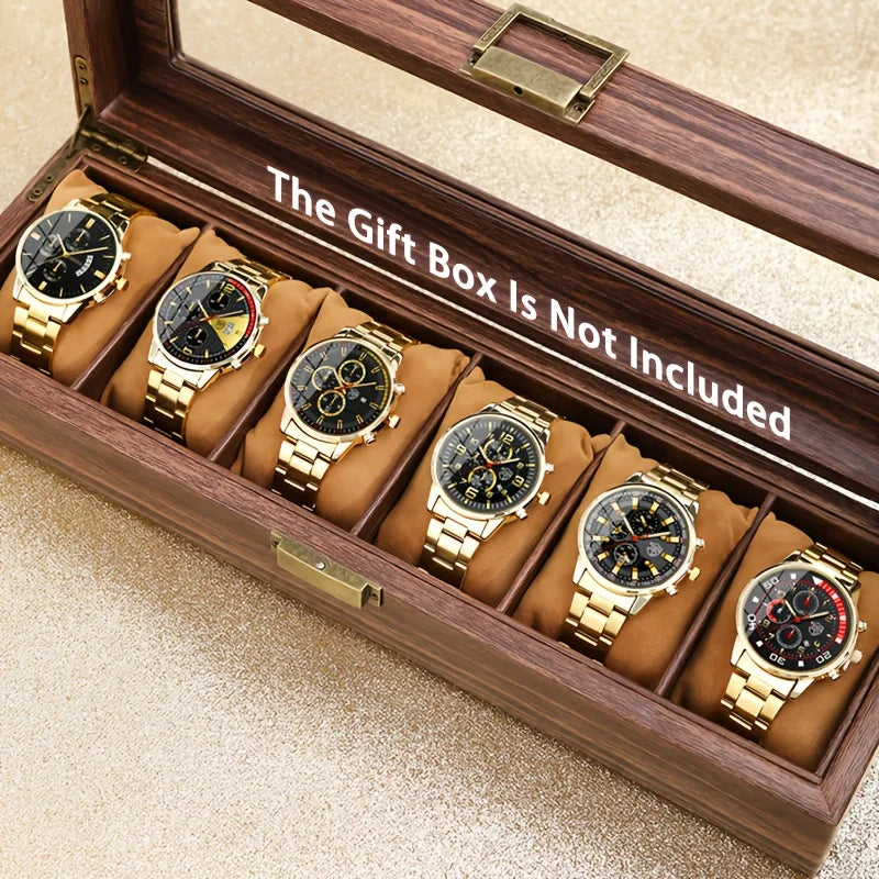 Six Piece Golden Business Casual Quartz Watches Set For Men Alloy Case