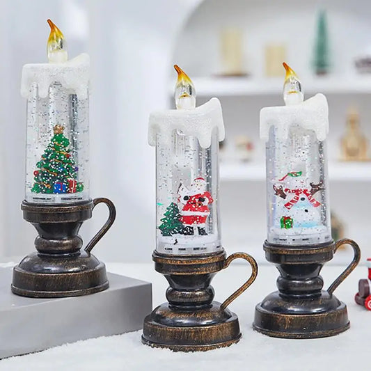 Glittering Christmas Snow Globe Candle LED Flameless Light