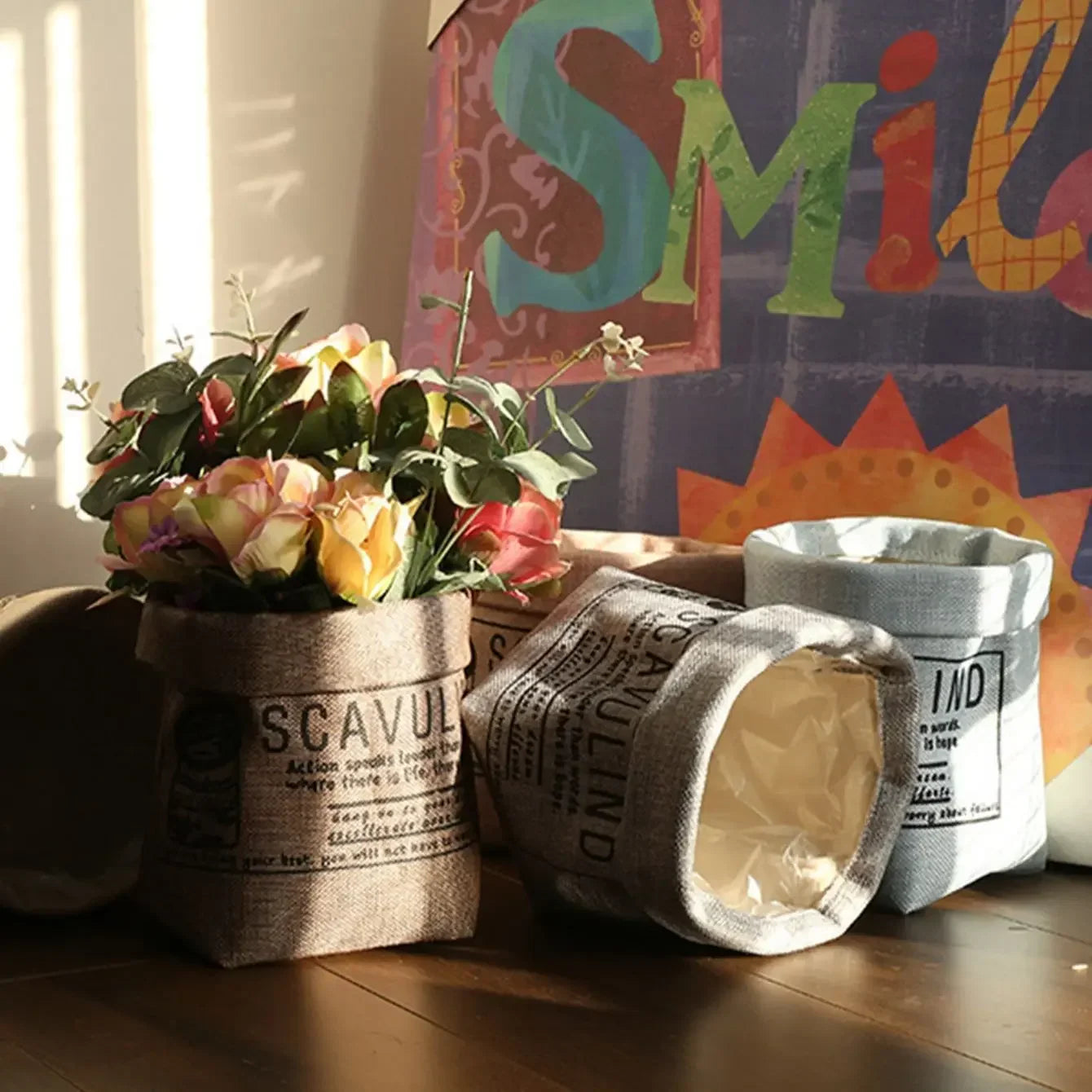 Nordic Kraft Paper Flower Pot Set 1 Piece With Fabric Finish For Home Decor