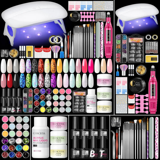 Coscelia Manicure Kits with 6W Nail Lamp Nail Drill Machine and 6PCS 7ML Nail Gel Polish 15ML Clear UV Gel Nail Art Tools