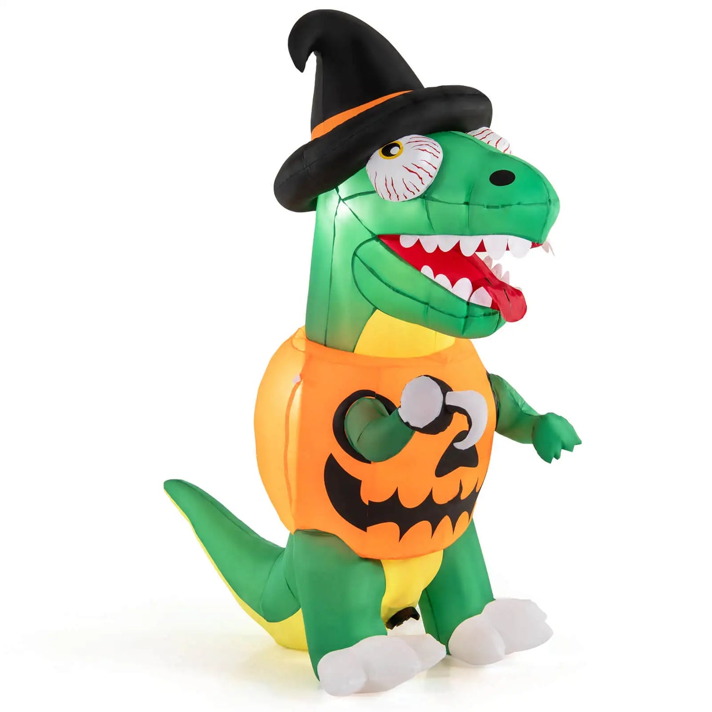 6 Ft Inflatable Pumpkin Dinosaur With LED Lights Witch Hat