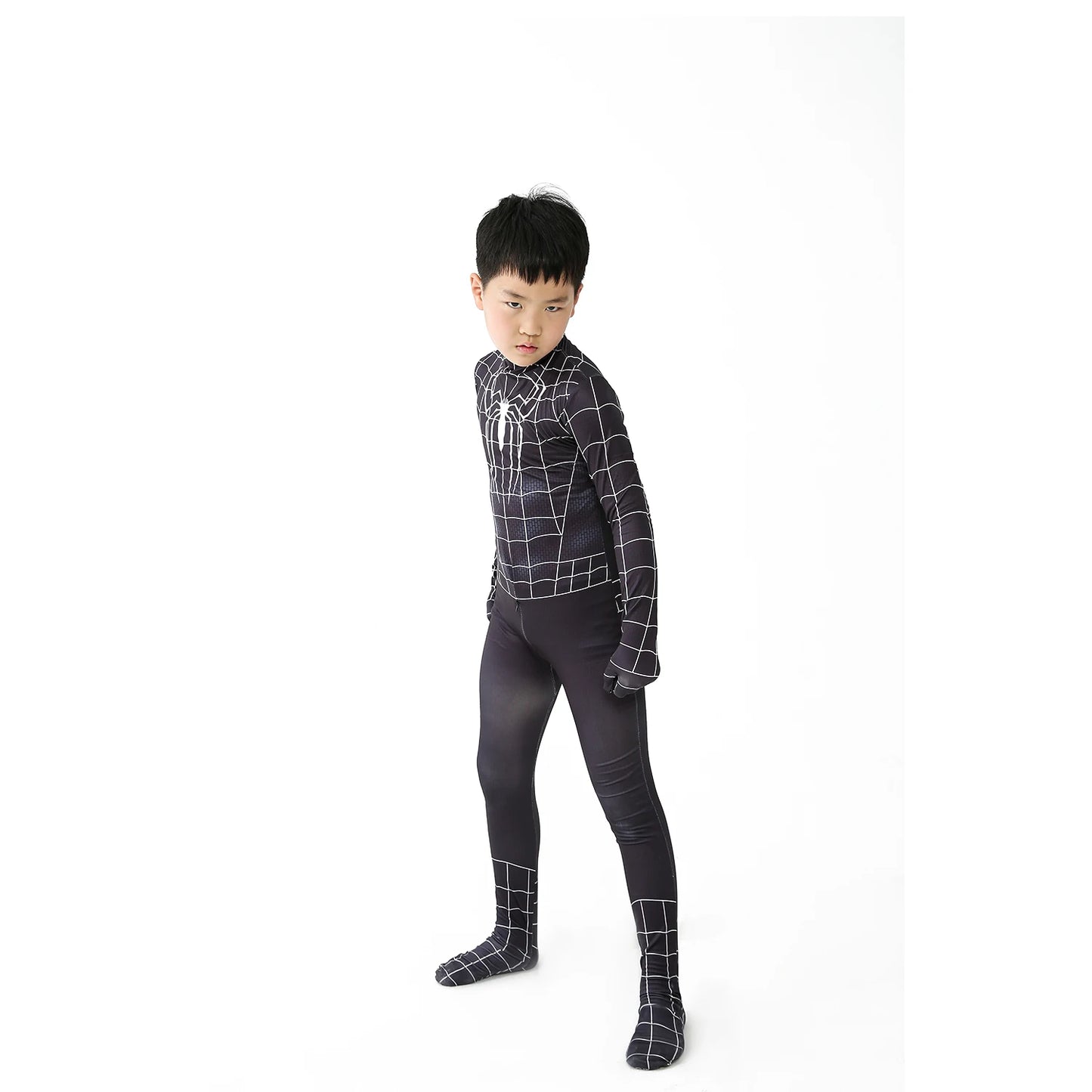 biack spider man  Superhero Costume Bodysuit for Kids Spandex Zentai Halloween Cosplay Jumpsuit 3D Style