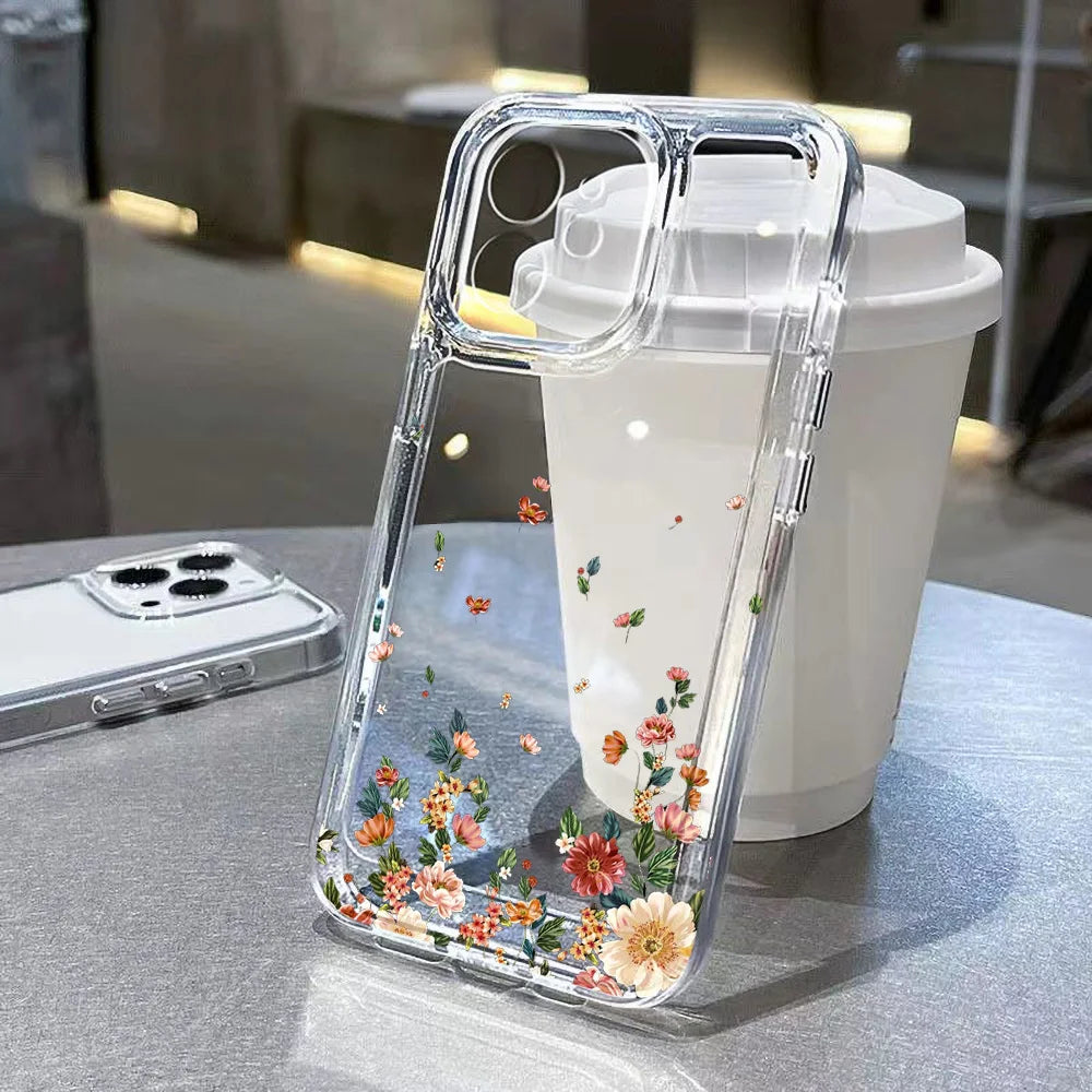 Floral Clear Silicone Phone Case For IPhone 17 Pro Max 16 15 14 13 12 11 SE