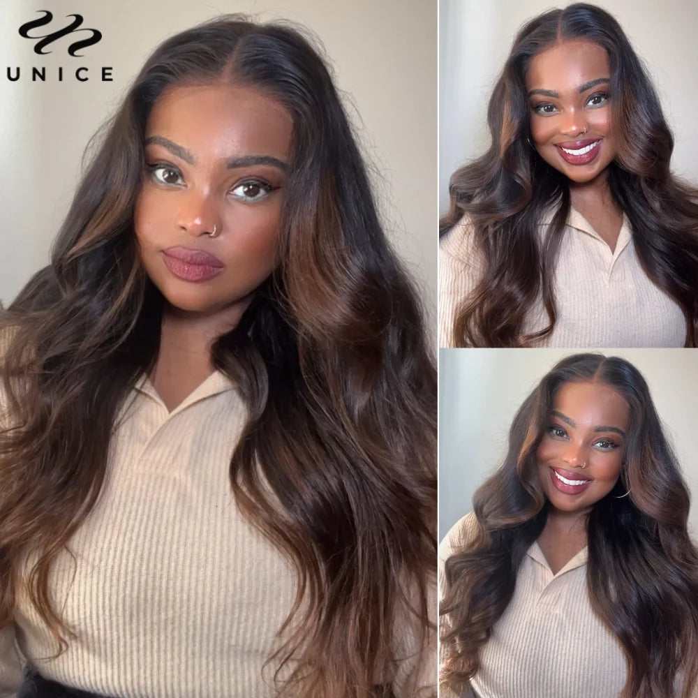 UNice Hair Dark Root Ombre Brown Body Wave Human Hair Bundles 3 to 4 Piece Deal Sew In Weaves 8 to 26 Inch