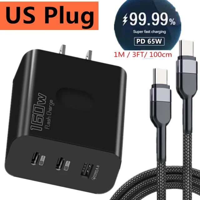 160W USB Phone Charger Type C Fast Charging Adapter