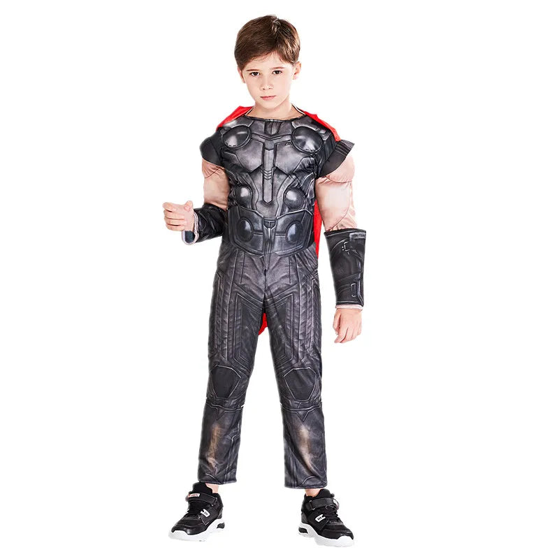 Thor Muscle Costume Kids Toy Light Up Axe Halloween Cosplay Costume Movie Character Superhero Fantasy Carnival Jumpsuit