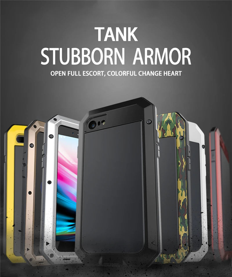 Armor Heavy Duty Protection Case for iPhone 7 8 Plus XR Xs 11 12 13 Pro Max 14 15 Plus SE SE2 360 Metal Tank