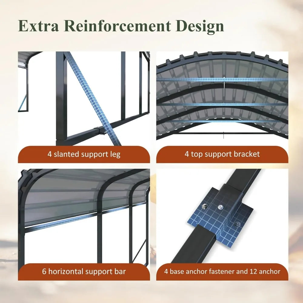 Metal Carport with Enhanced Base and Updated Frame Structure, Heavy Duty Carports Canopy with Galvanized Steel