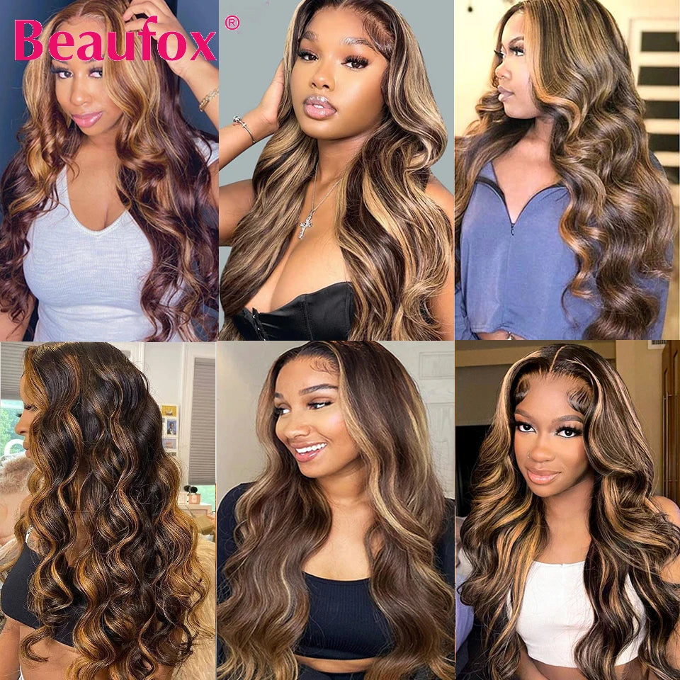 Beaufox Ombre Brazilian Brown Body Wave Remy Human Hair Bundles Highlight 4 27 Honey Blonde Weave Extensions