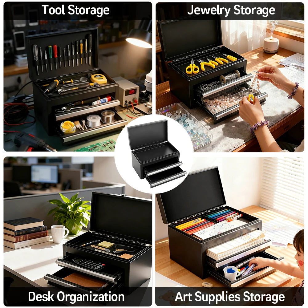 Two Layer Metal Tool Box Chest With Drawers And Ball Bearing Slides For Garage