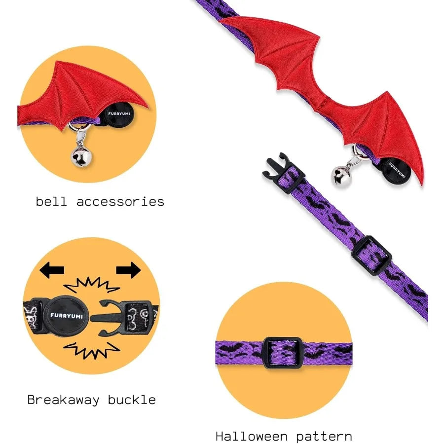 Bat Wing Cat Collar With Bell Adjustable Breakaway For Cats