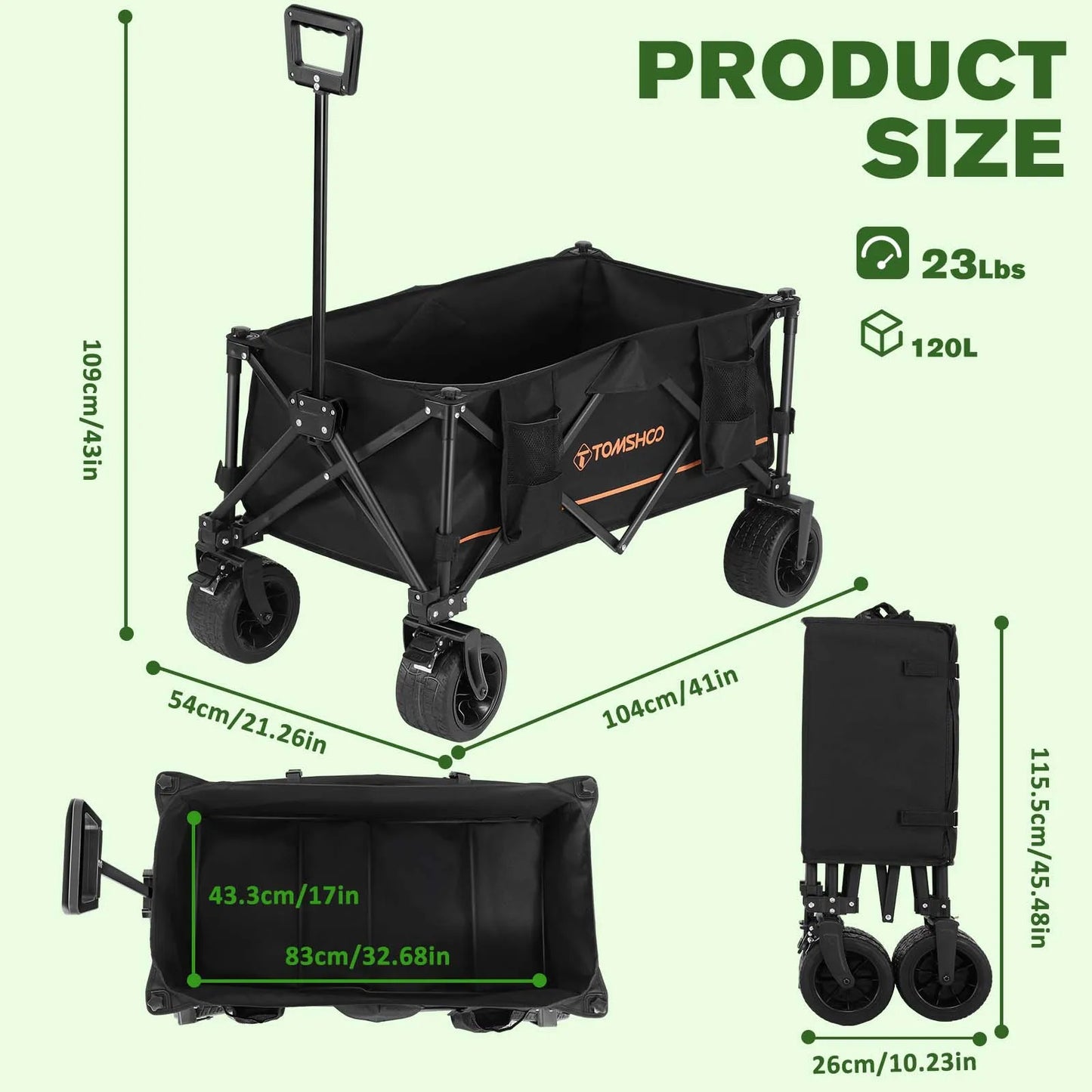 Collapsible Folding Wagon Cart Portable Large Capacity Camping Wagon All Terrain Foldable Wagon Heavy Duty Utility Wagon Cart