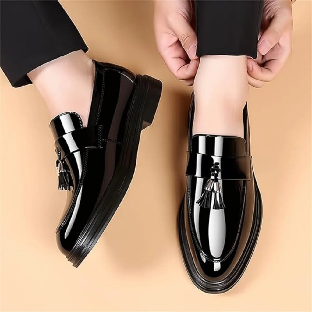 Men's Tassel Loafers Patent Leather High Gloss Slip On Dress Shoes
