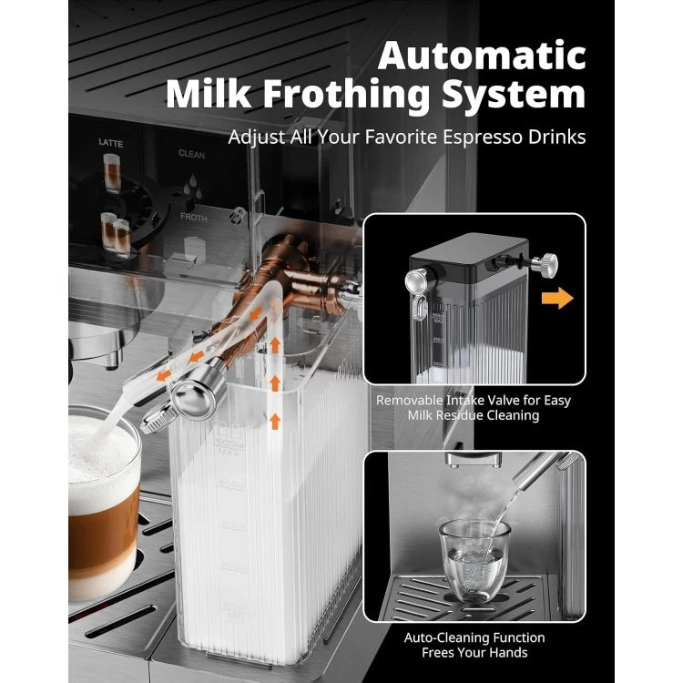 Espresso Cappuccino Machine 20 Bar Dual Boiler With Automatic Milk Frother 3in1