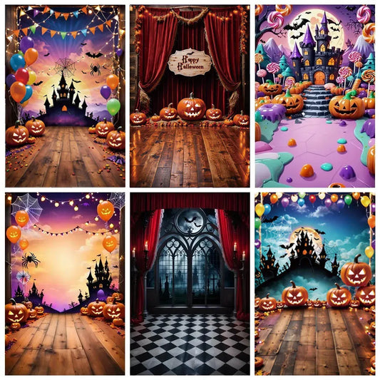 Halloween Party Backdrop Full Moon Horror Night Castle Pumpkin Outdoor House Party Decoration Banner Photography Background