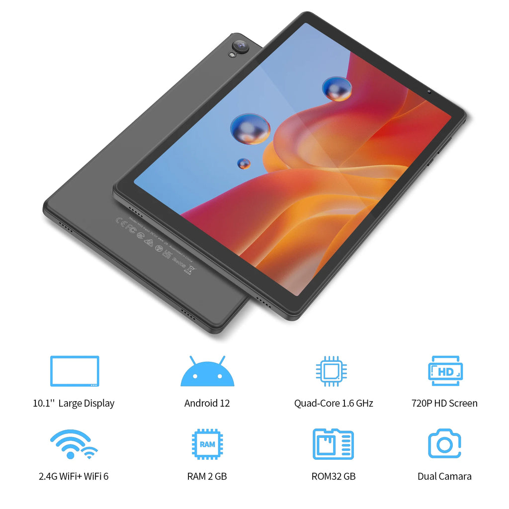 PRITOM 10.1 Inch Android 12 Tablet 32GB ROM 512GB Expand 2GB RAM WiFi 6 QuadCore