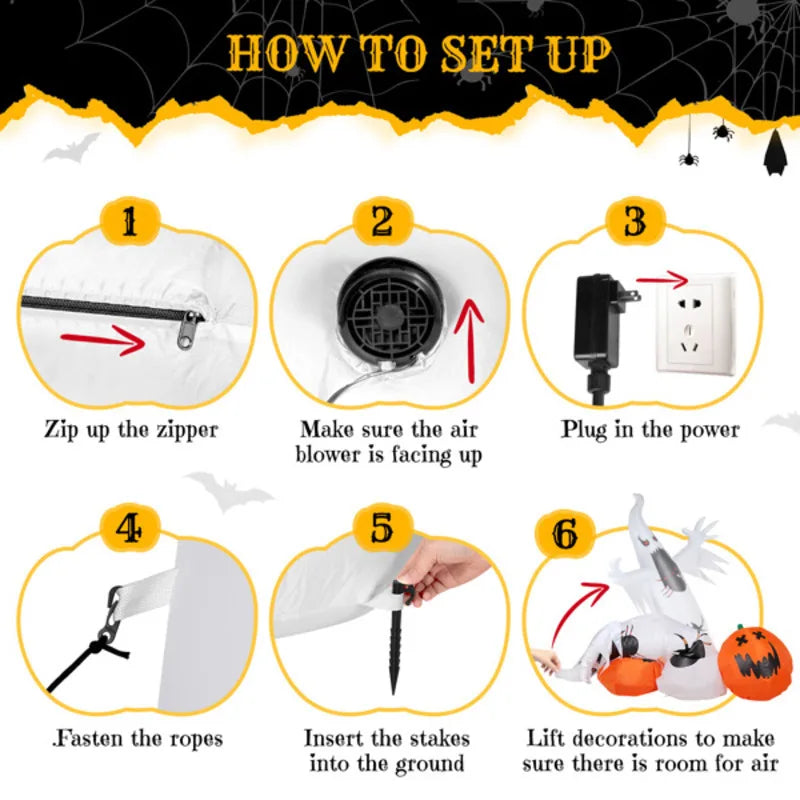 11.8Ft Pumpkin Spider Ghost Halloween Decoration With LEDs
