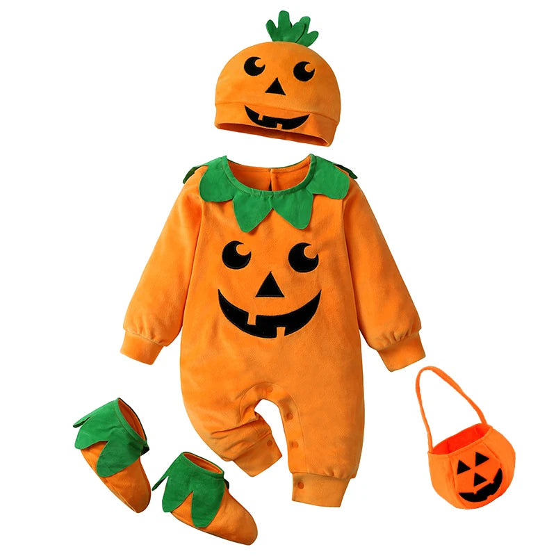 3-24M pumpkin Cosplay Baby Girls Boys Halloween Costume Sets Long Sleeve Cosplay jumpsuit for boys Carnival Party Clothes