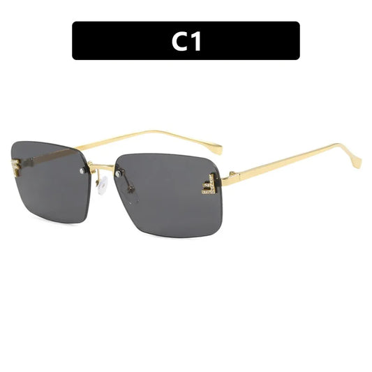 Rimless Square Sunglasses F Letter Rectangle Shades for Men and Women Trendy Driving Frameless Casual Eyewear UV400 Oculos Del Sol