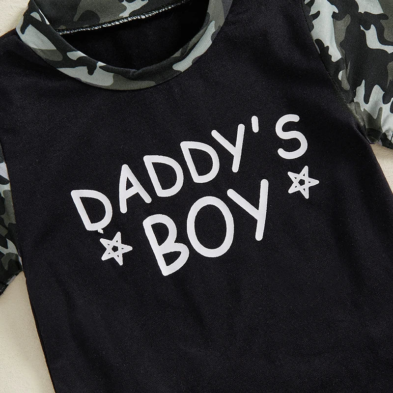 Toddler Boys Casual Outfits Camo Print Tee and Elastic Waist Shorts Set