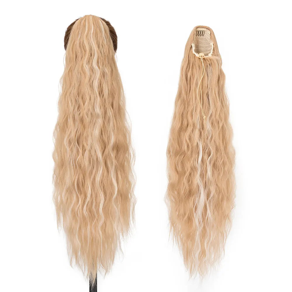 32" Long Curly Drawstring Ponytail Synthetic Hairpiece for Women Blonde Black Ponytail Clip in Hair Extensions for Daily Cosplay