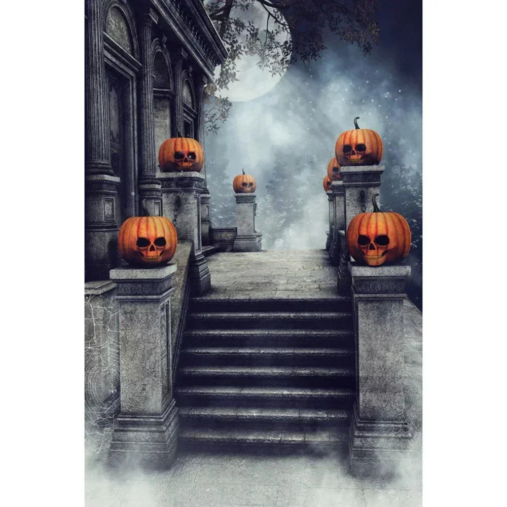 Halloween Party Backdrop Full Moon Horror Night Castle Pumpkin Outdoor House Party Decoration Banner Photography Background