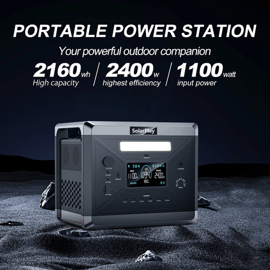 Solarplay Q2501 Power Station Portable Rechargeable 2400W Lifepo4 Battery UPS Function with Hand Trolley for Camping Equipment